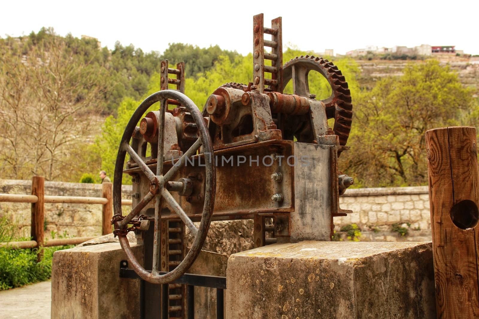 Old Hydraulic closure system in the river Jucar in Spain, Castile-La Mancha