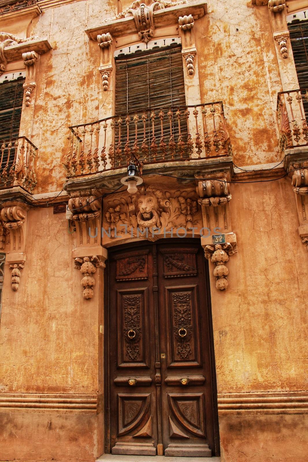 Colorful and majestic old house facade in Caravaca de La Cruz, Murcia, Spain in a sunny day of Spring