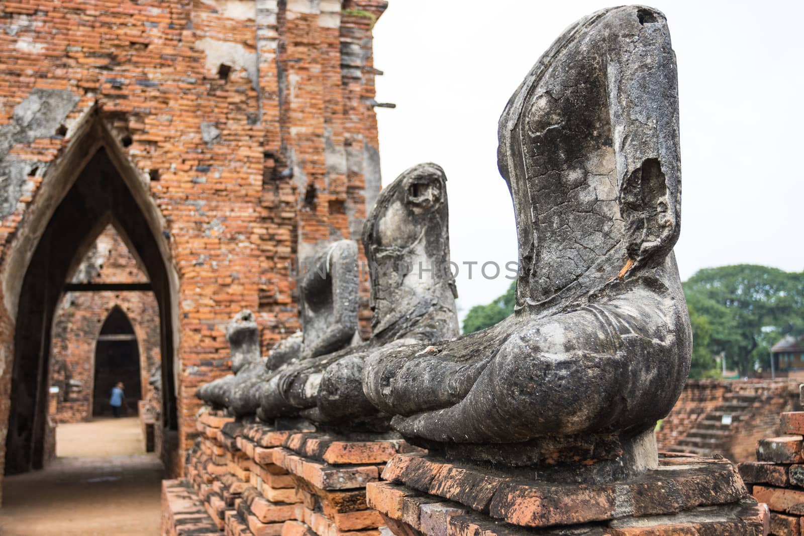 Sitting Buddha image on cement, Built in modern history in Ayutthaya, Thailand 