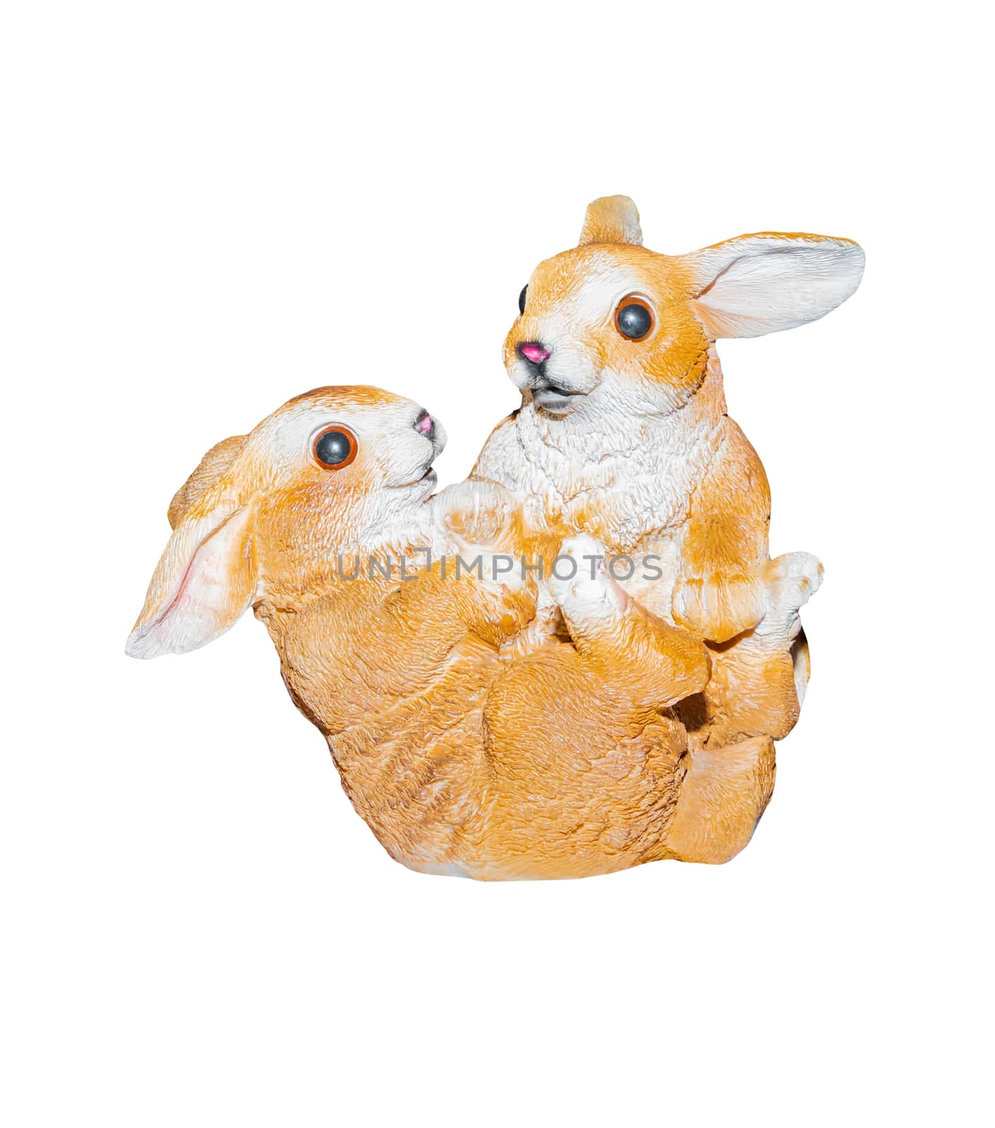 two rabbits stucco isolated on a white background