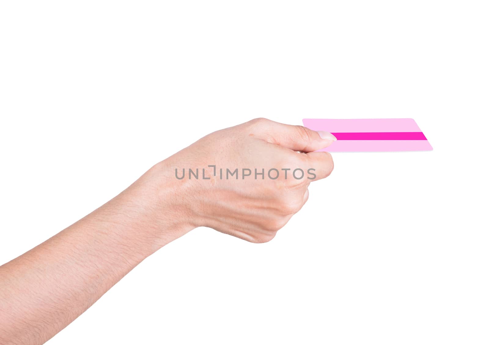 woman hand holding credit card . closeup on white background