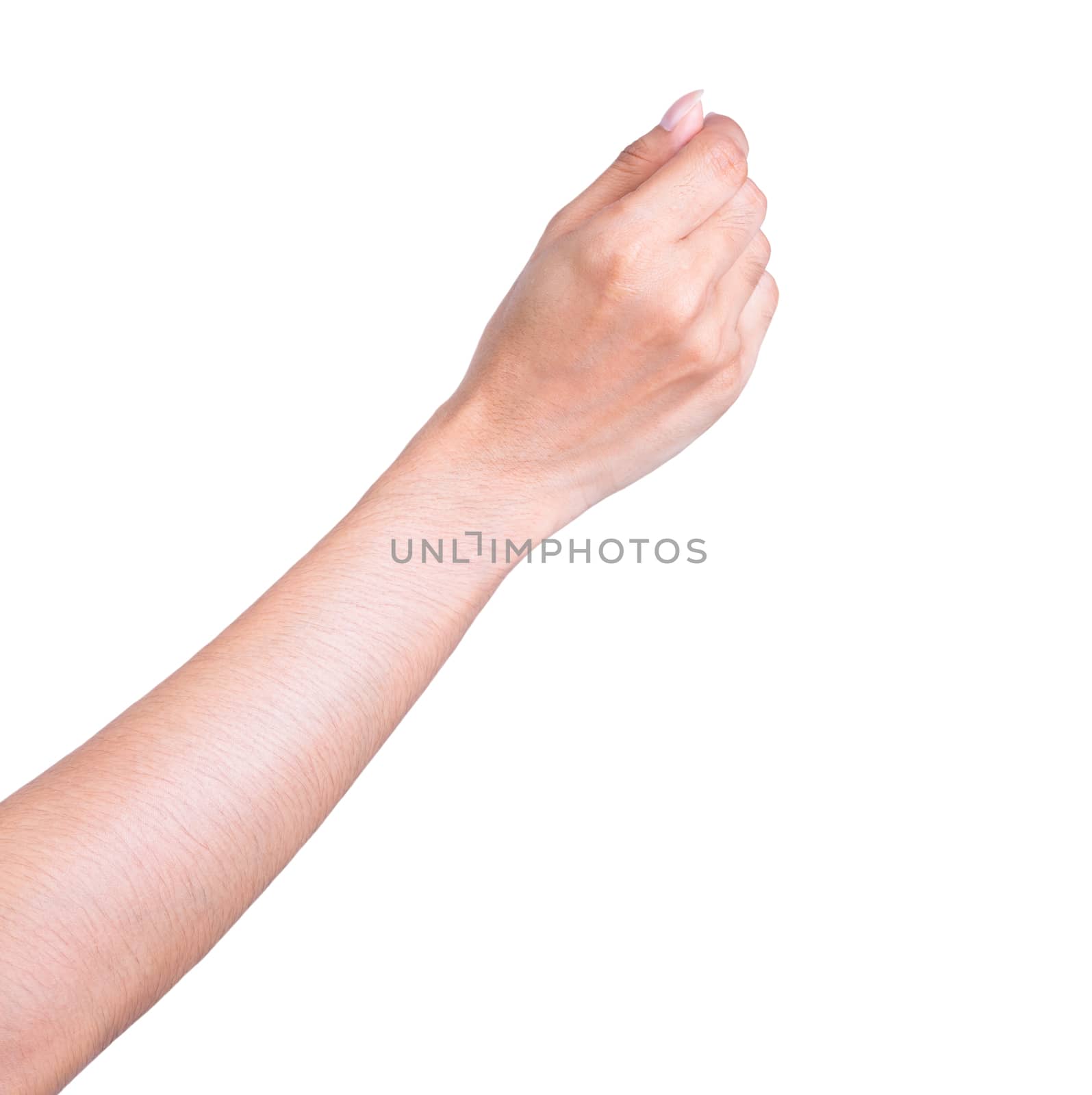 woman hand to holding credit card, blank paper or other on white by pramot