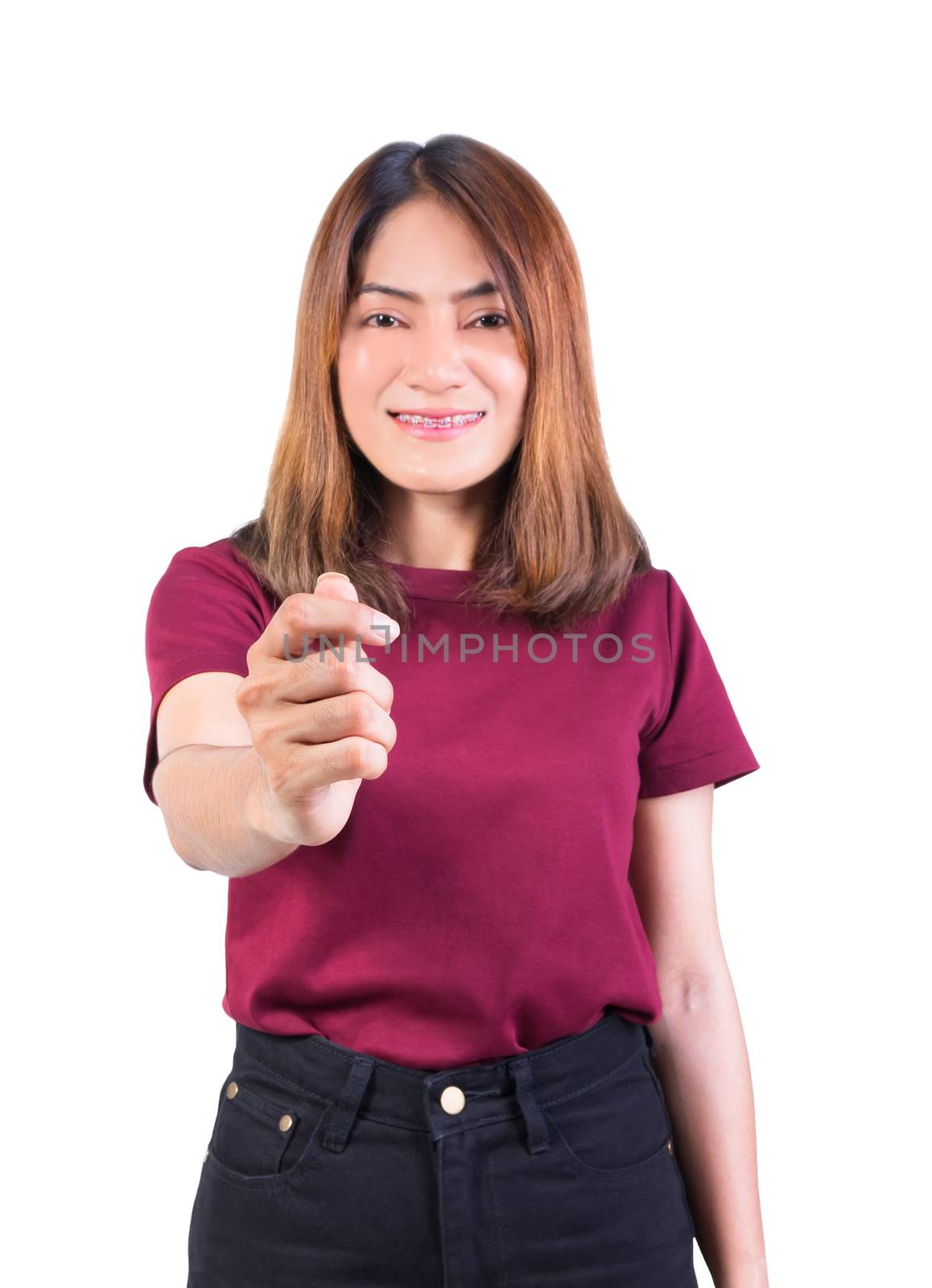 woman smile and hand holding credit card, blank paper or other by pramot