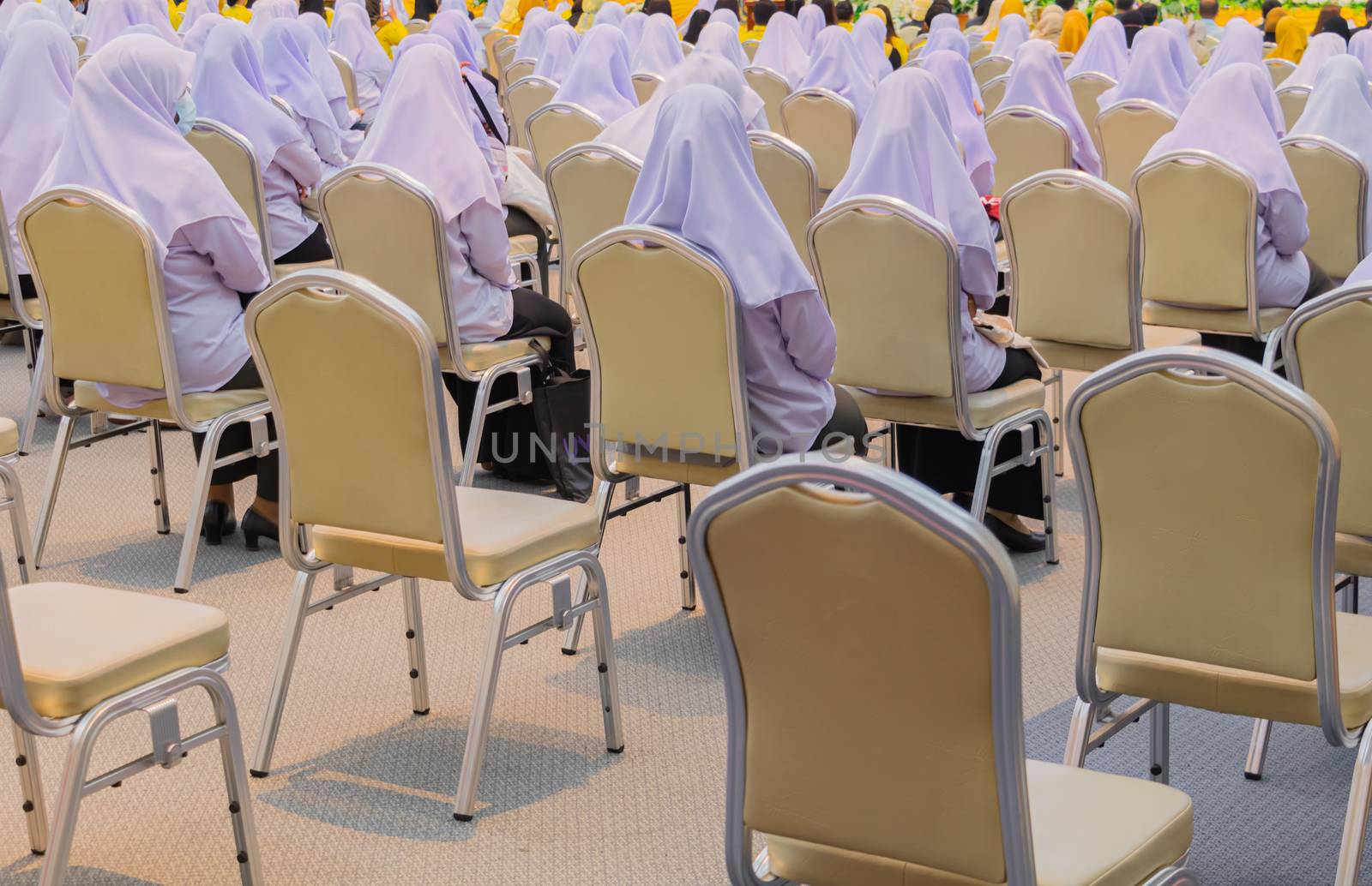 chair in classroom and student Muslims  have Social distance by pramot