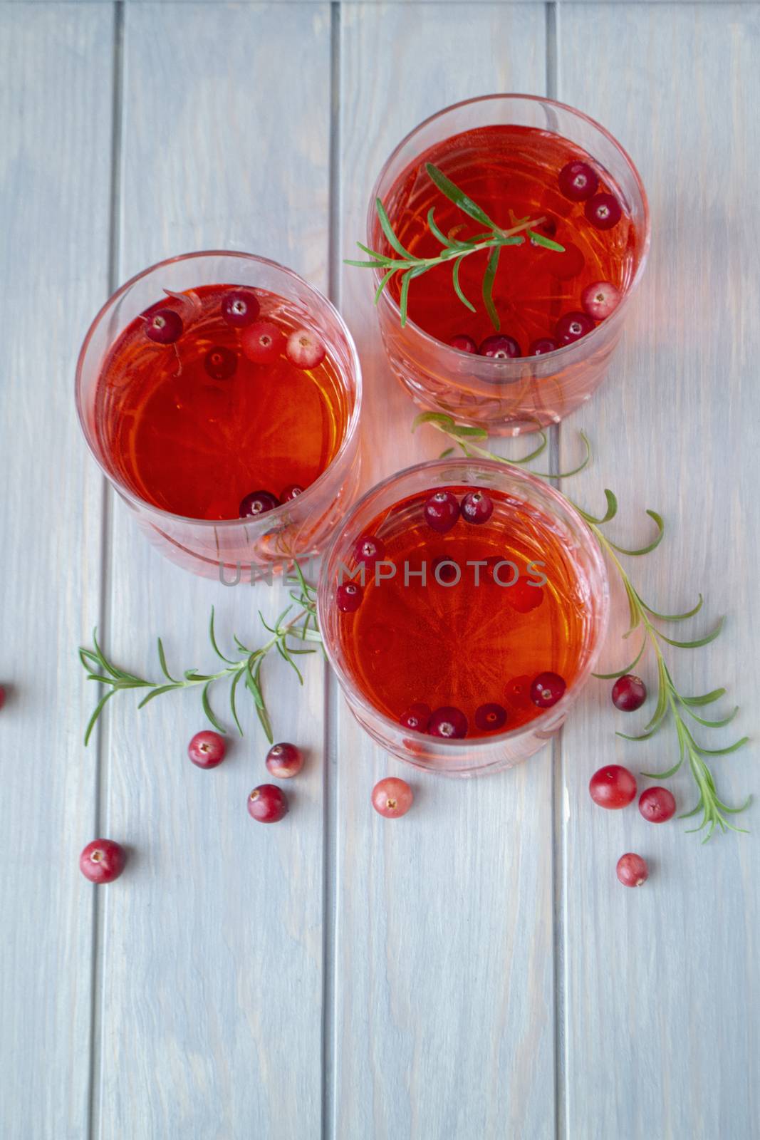 Refreshing cocktail with sparkling water and cranberry, flat lay