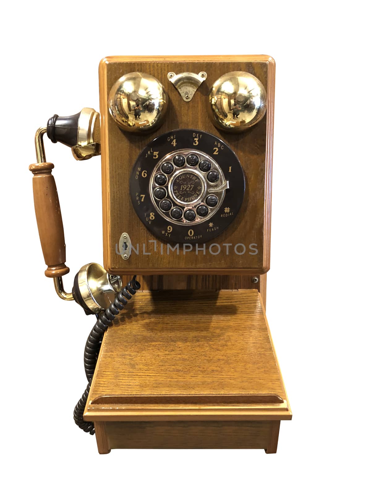 Vintage telephone on white background