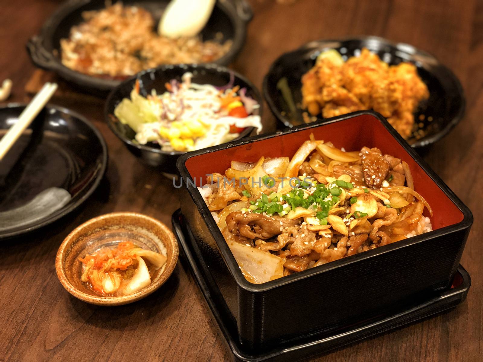 Korean food, Mixed Rice in Restaurant by Surasak