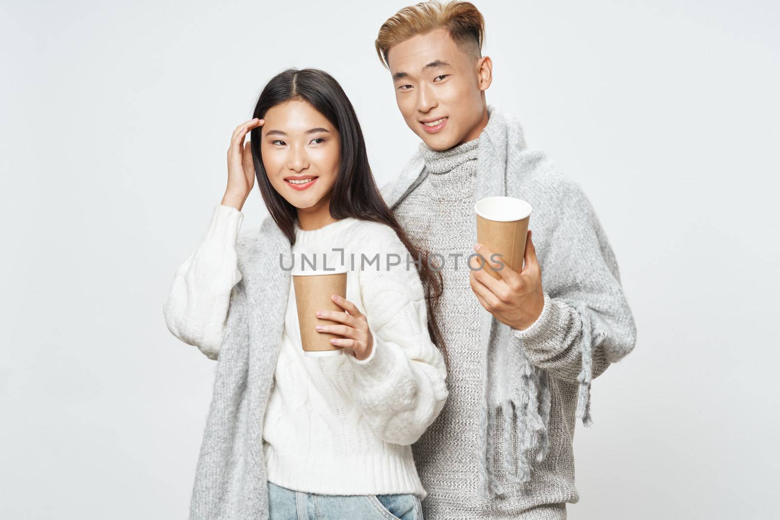 Cup of coffee young people leisure asian appearance man and woman