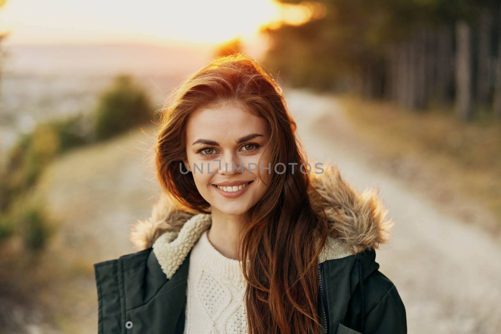 Woman jackets outdoors lifestyle faded joy fresh air. High quality photo