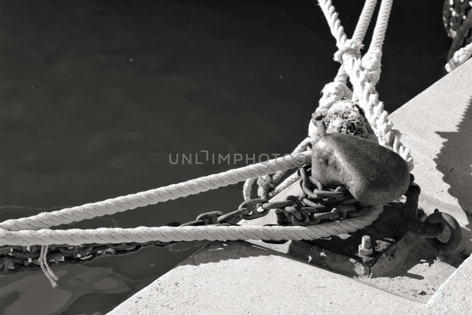 Ropes of a boat moored at the dock