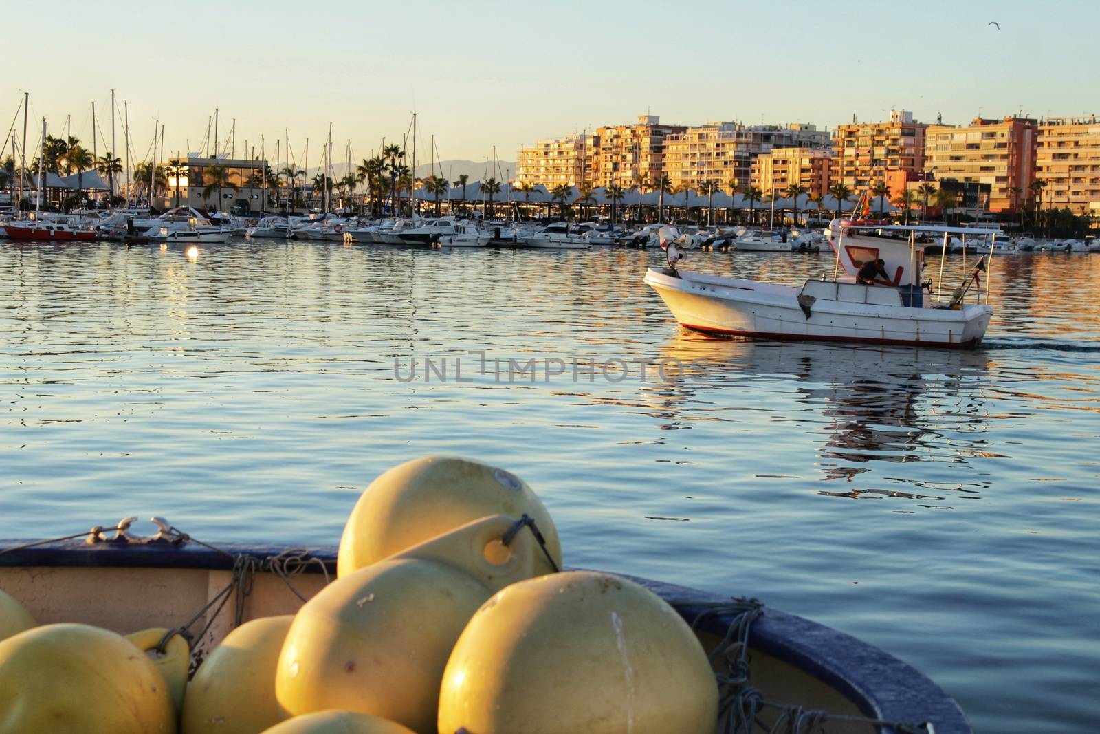 Boat going out to fish in the port by soniabonet