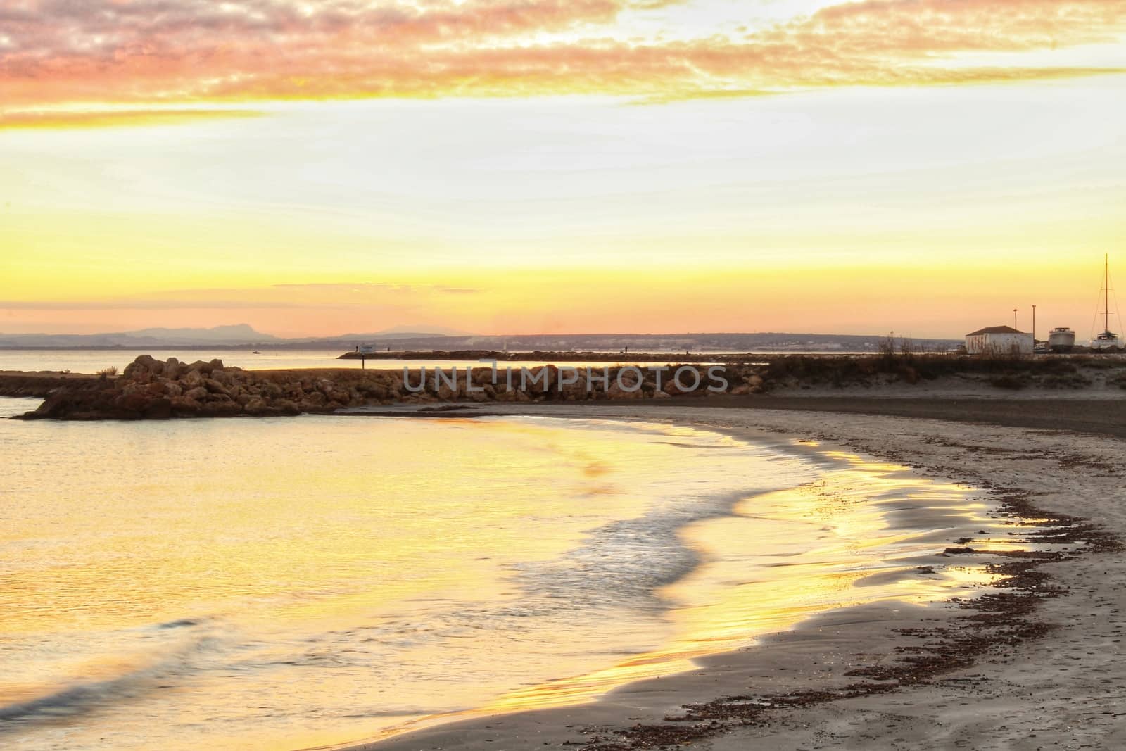 Sunset on the beach in Santa Pola, Alicante, Spain