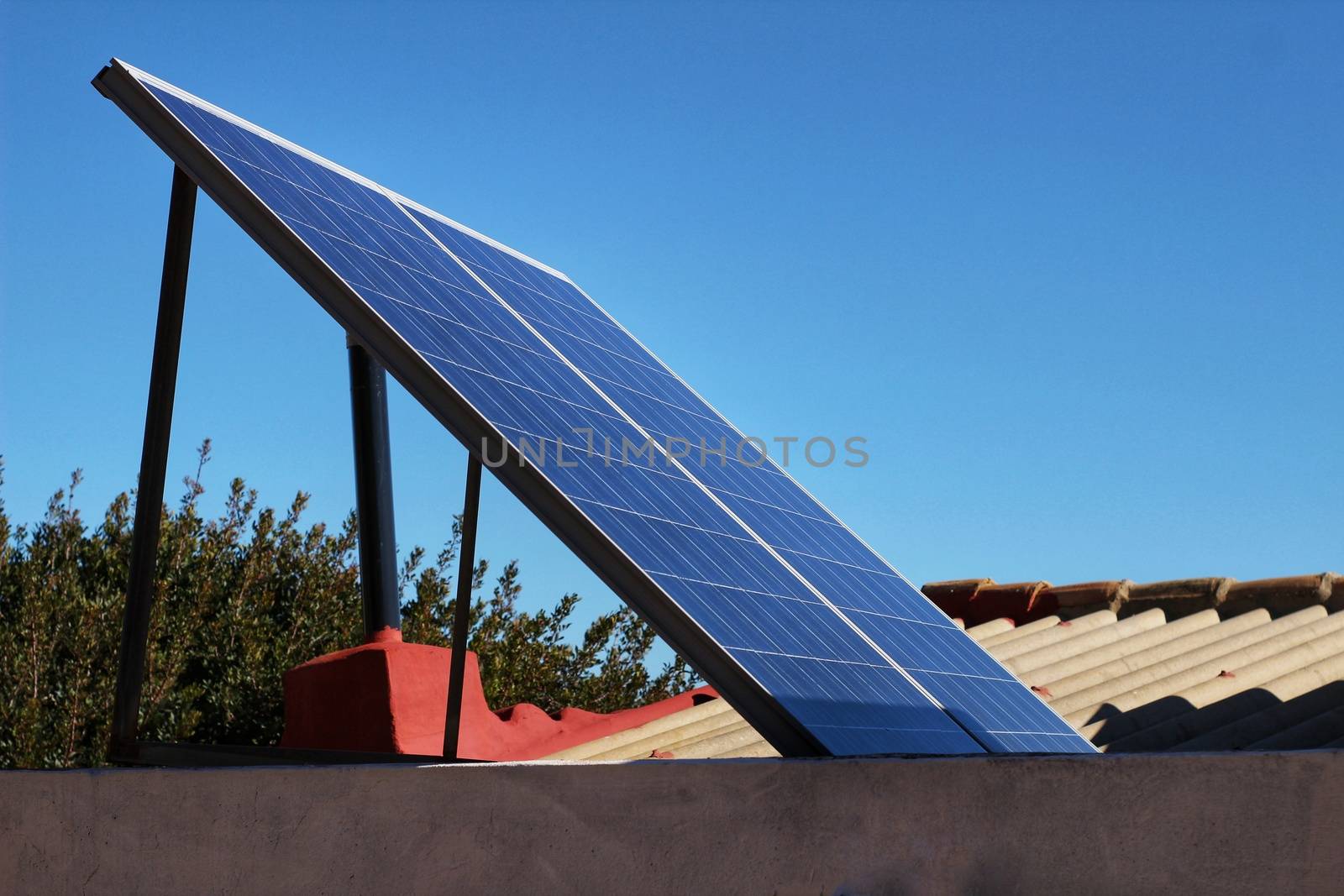 Solar energy plates on the roof at home