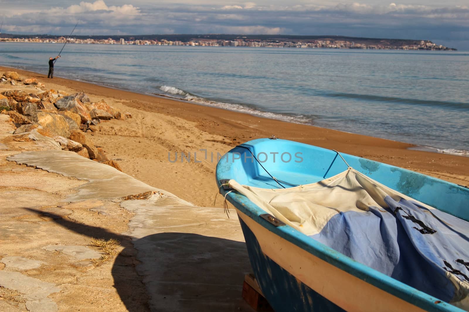 Fishing boats on the shore in the morning
