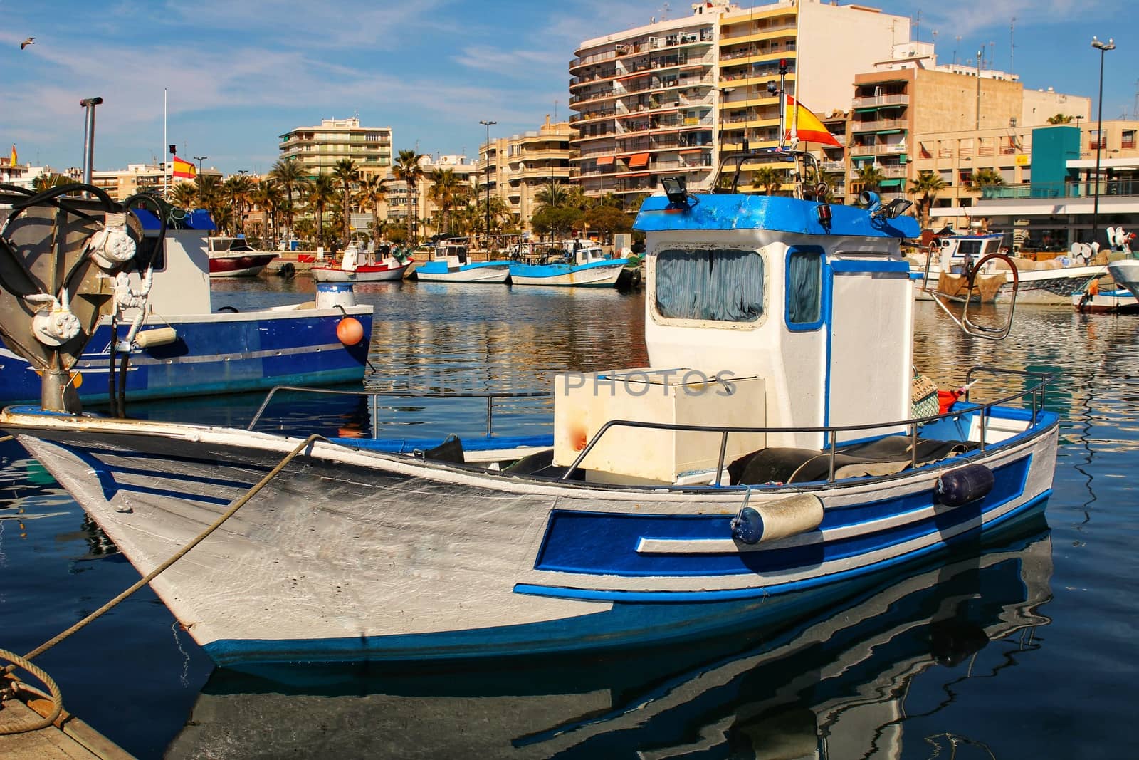 Fishing boats moored in the port of Santa Pola, Alicante