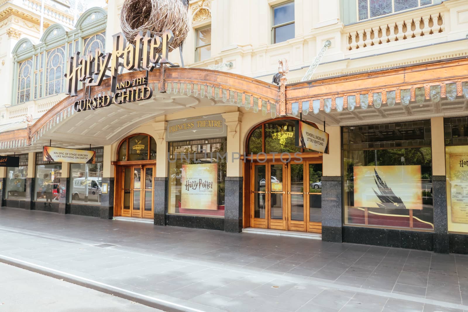 Melbourne, Australia - October 18, 2020: The closed facade of the Princess Theatre during the Coronavirus pandemic and associated lockdown.