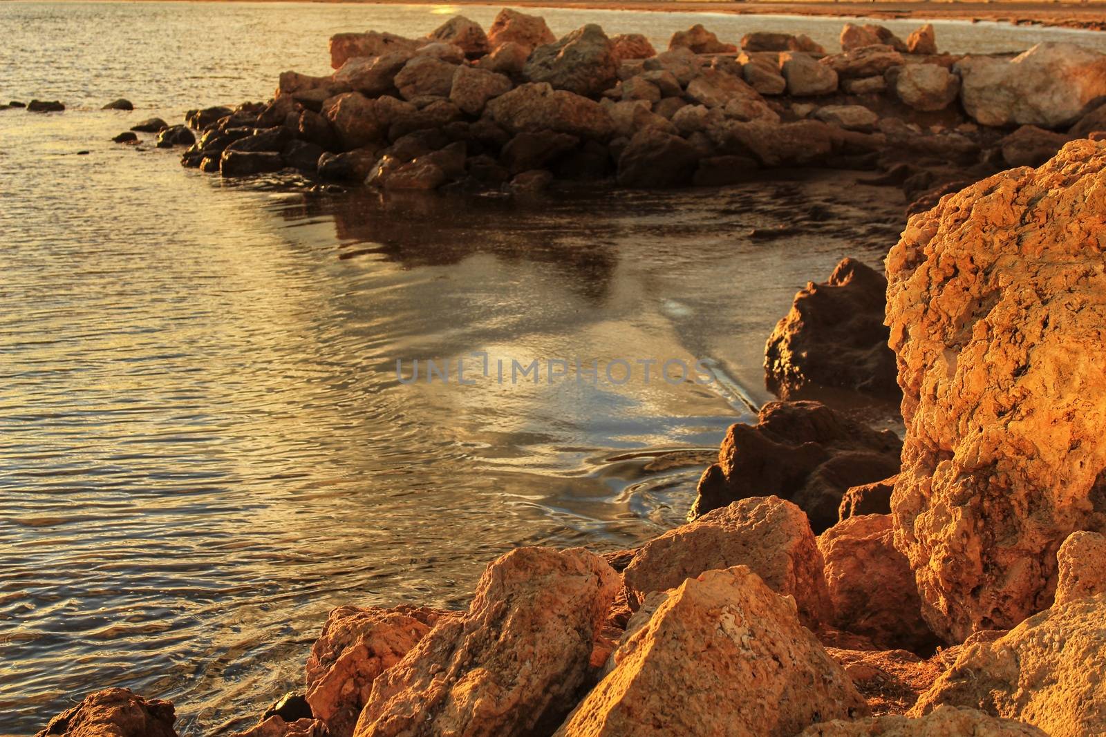 Colorful and Beautiful sky and sea at Sunset in Santa Pola, a small fishing village in southern Spain