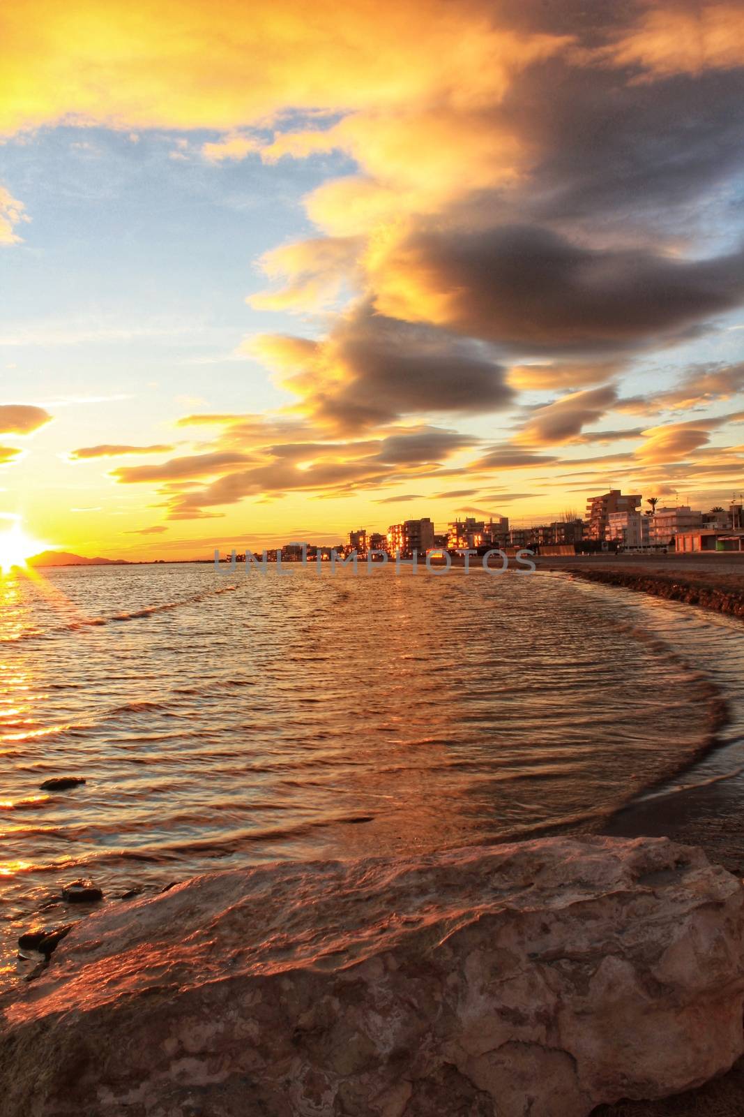 Colorful and Beautiful sky and sea at Sunset in Santa Pola, a small fishing village in southern Spain