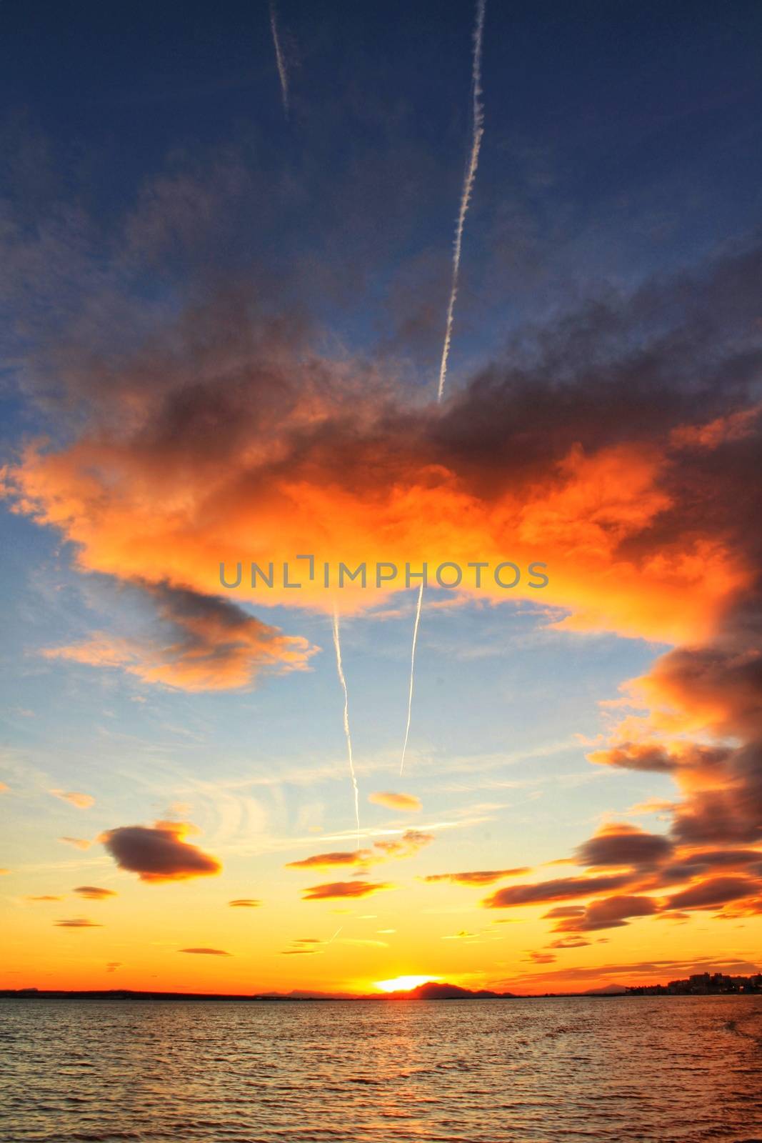 Colorful and Beautiful sky and sea at Sunset in Santa Pola, a small fishing village in southern Spain