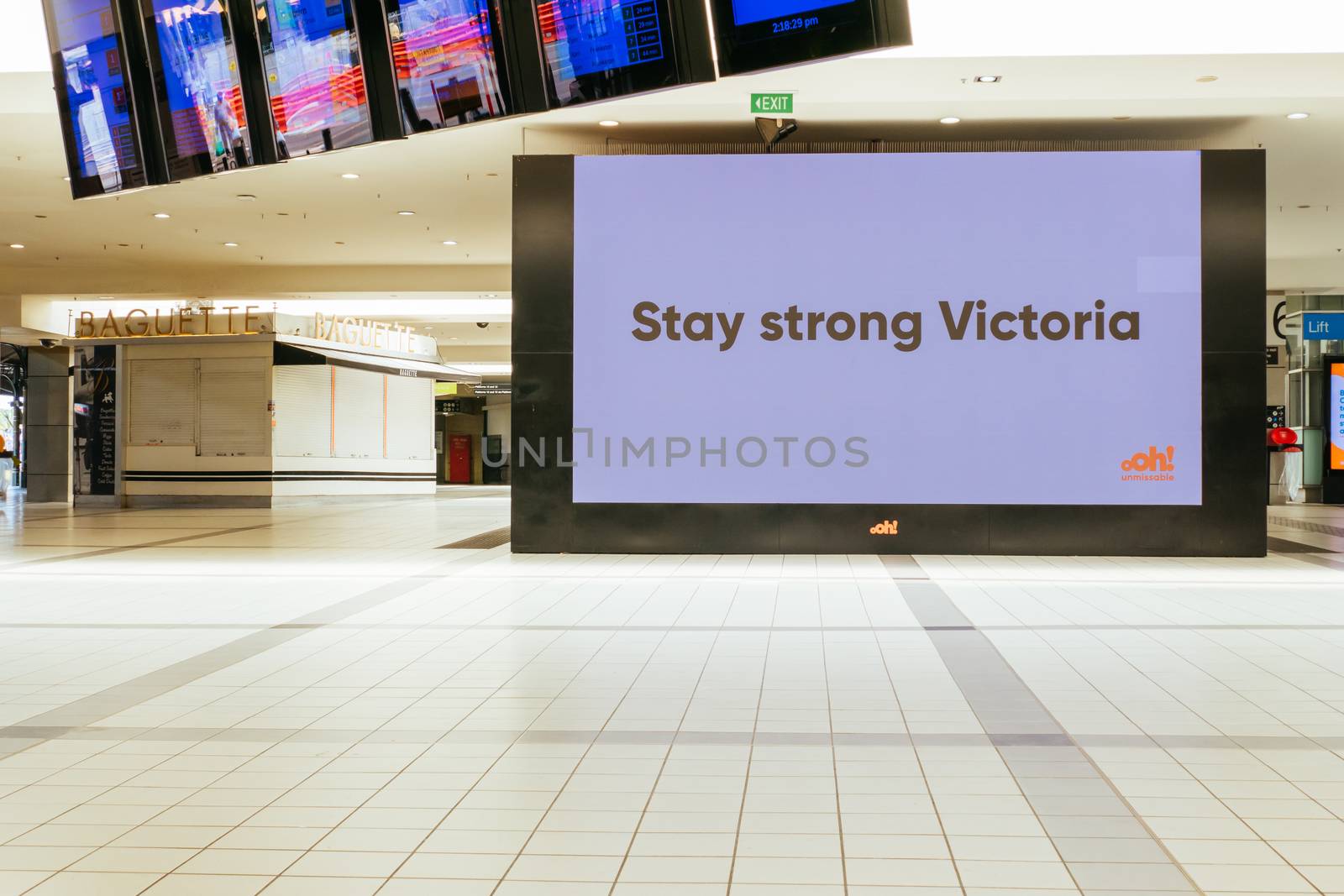 Melbourne, Australia - October 18, 2020: Flinders St Station in Melbourne is quiet and empty during the Coronavirus pandemic and associated lockdown.