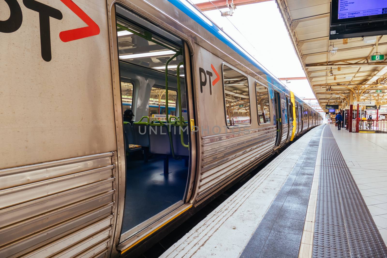 Melbourne, Australia - October 18, 2020: Flinders St Station in Melbourne is quiet and empty during the Coronavirus pandemic and associated lockdown.