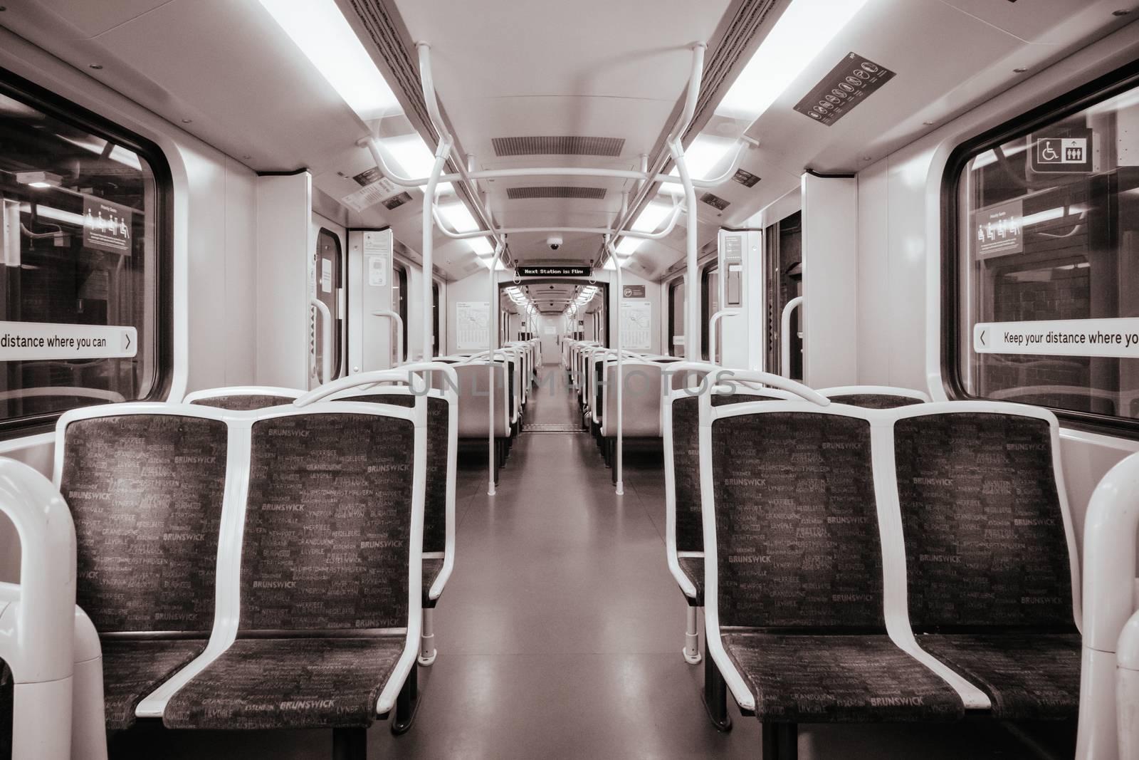 Melbourne, Australia - October 18, 2020: Flinders St Station in Melbourne is quiet and empty during the Coronavirus pandemic and associated lockdown.