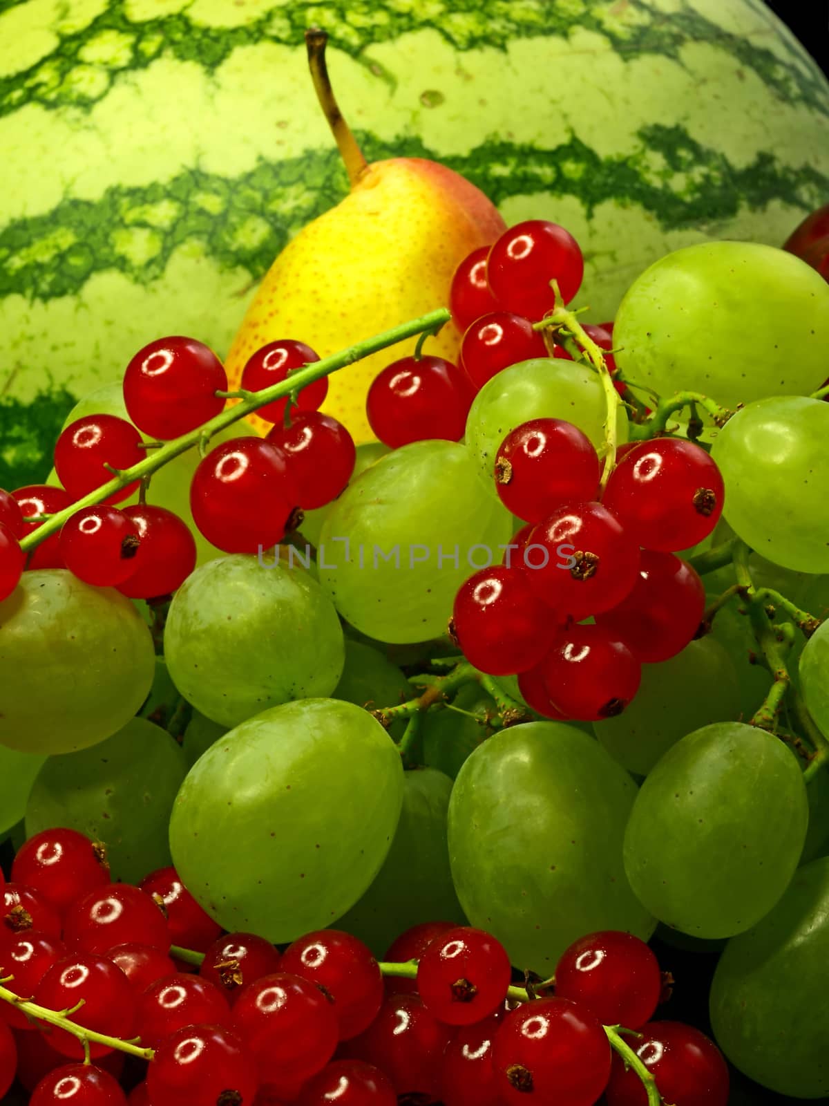 red curant,pear,melon and greapevine