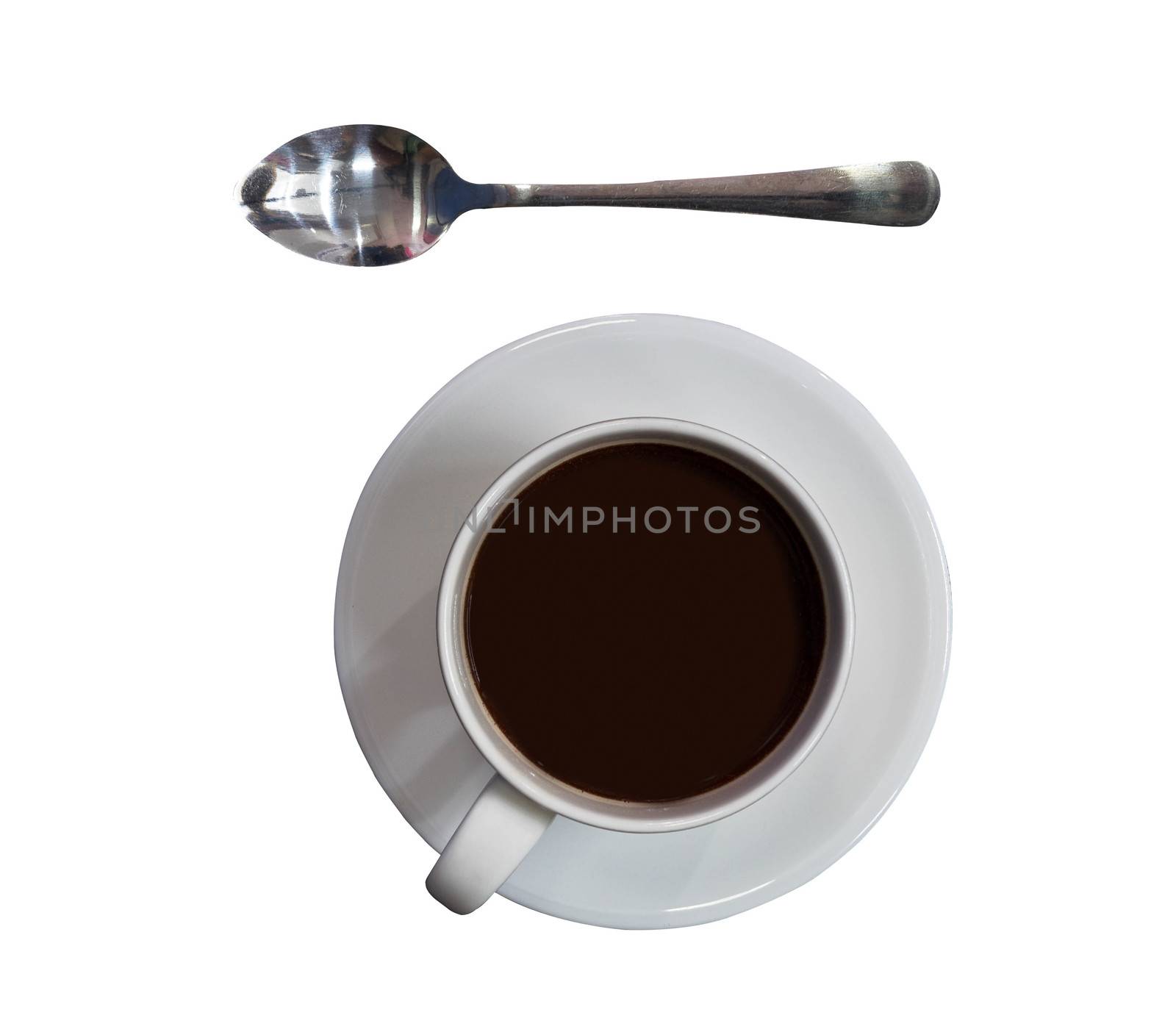 Latte coffee cup with spoon on isolated white background