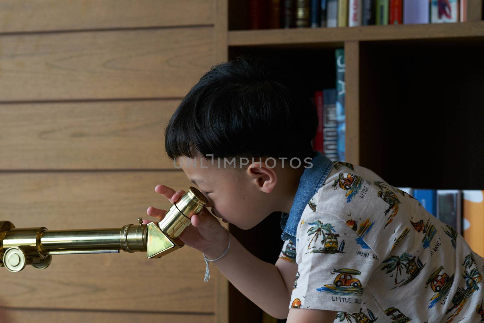 kid or boy use telescope