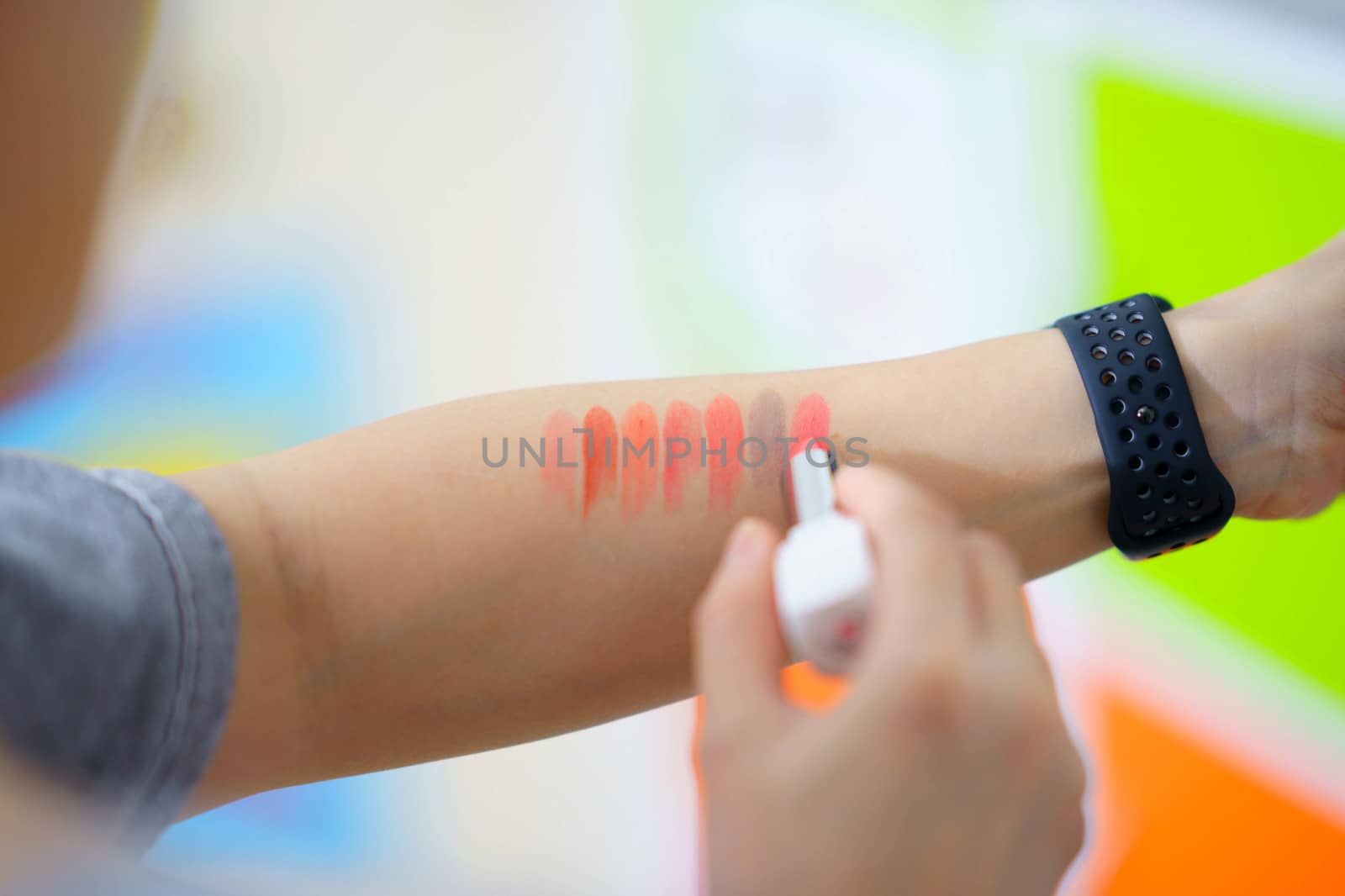 lipsticks paint on arm for test colorful