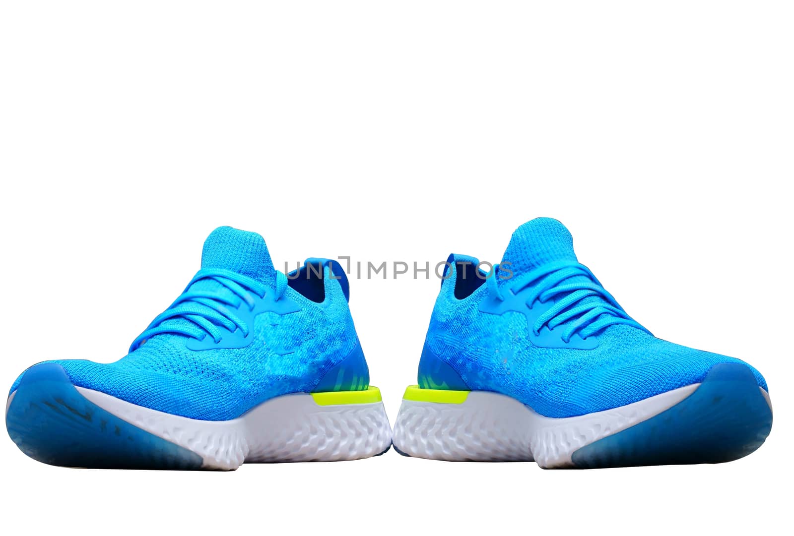 navy blue sport or running shoes for runner on isolated white background