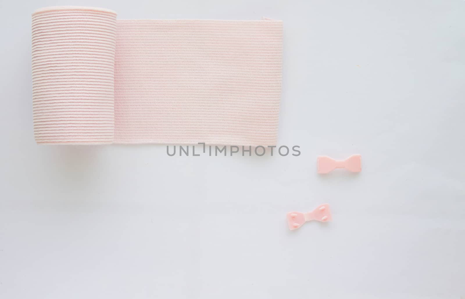 Roll elastic bandage gauze on white background