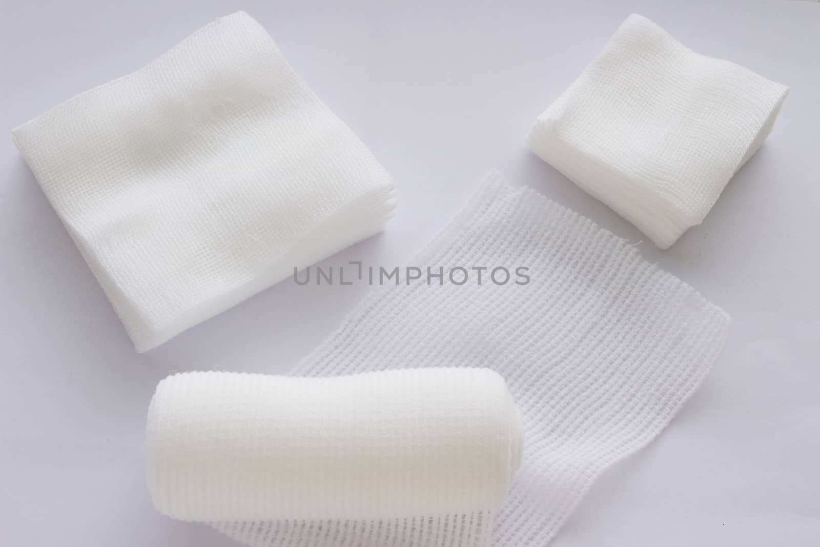 Roll gauze ,pad gauze,bandage on white background