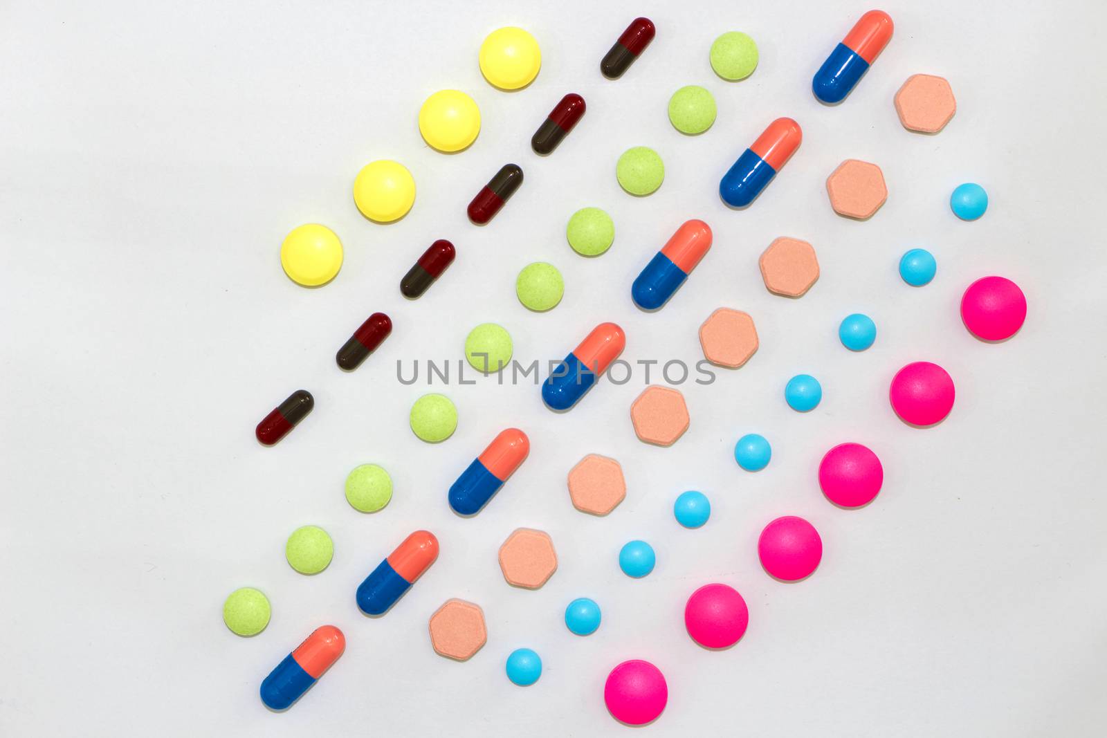 variety of kinds of drug in lines in Medical healthcare manufacturing factory concept with copy space