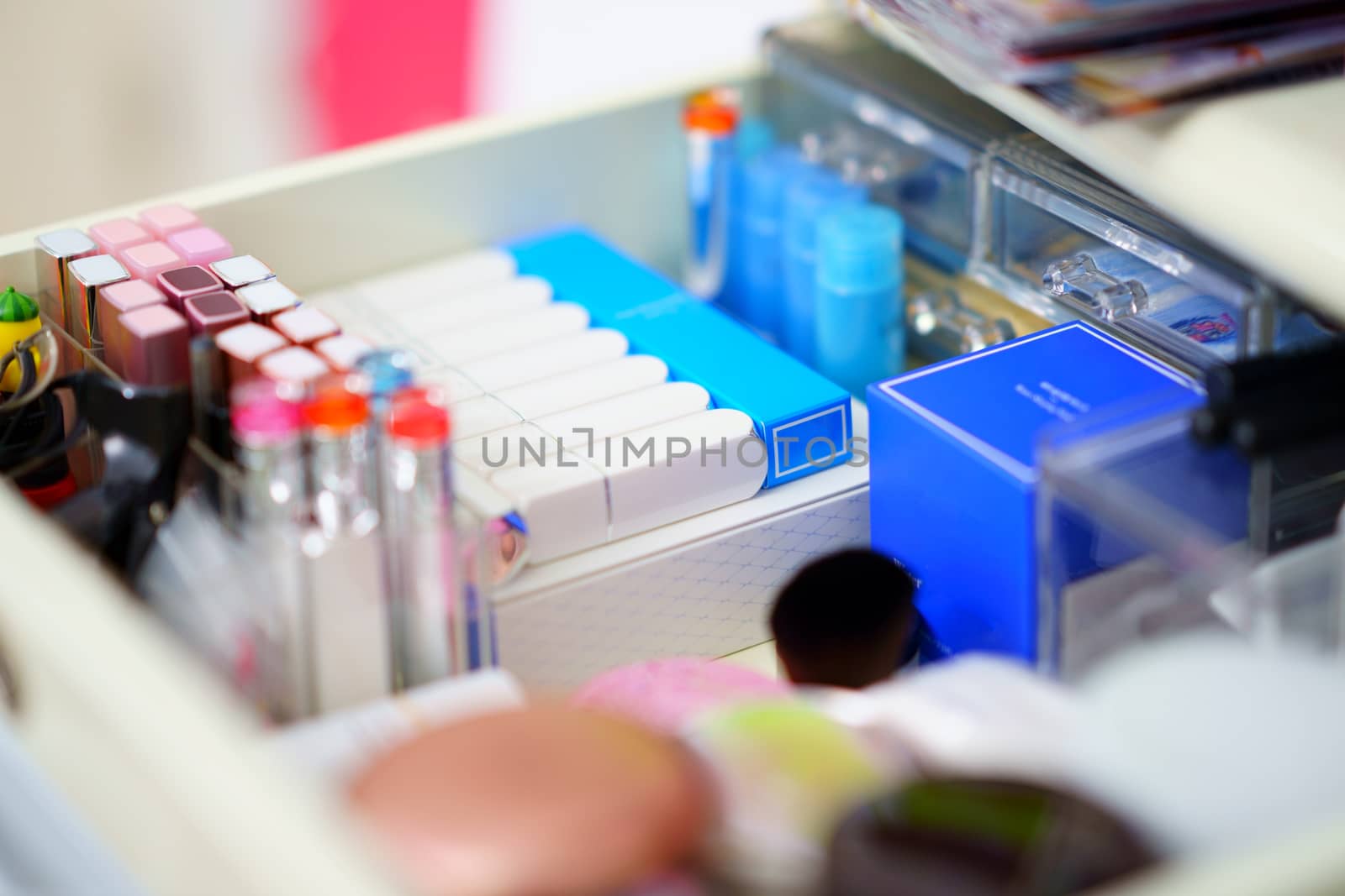 makeup stuffs in woman drawer