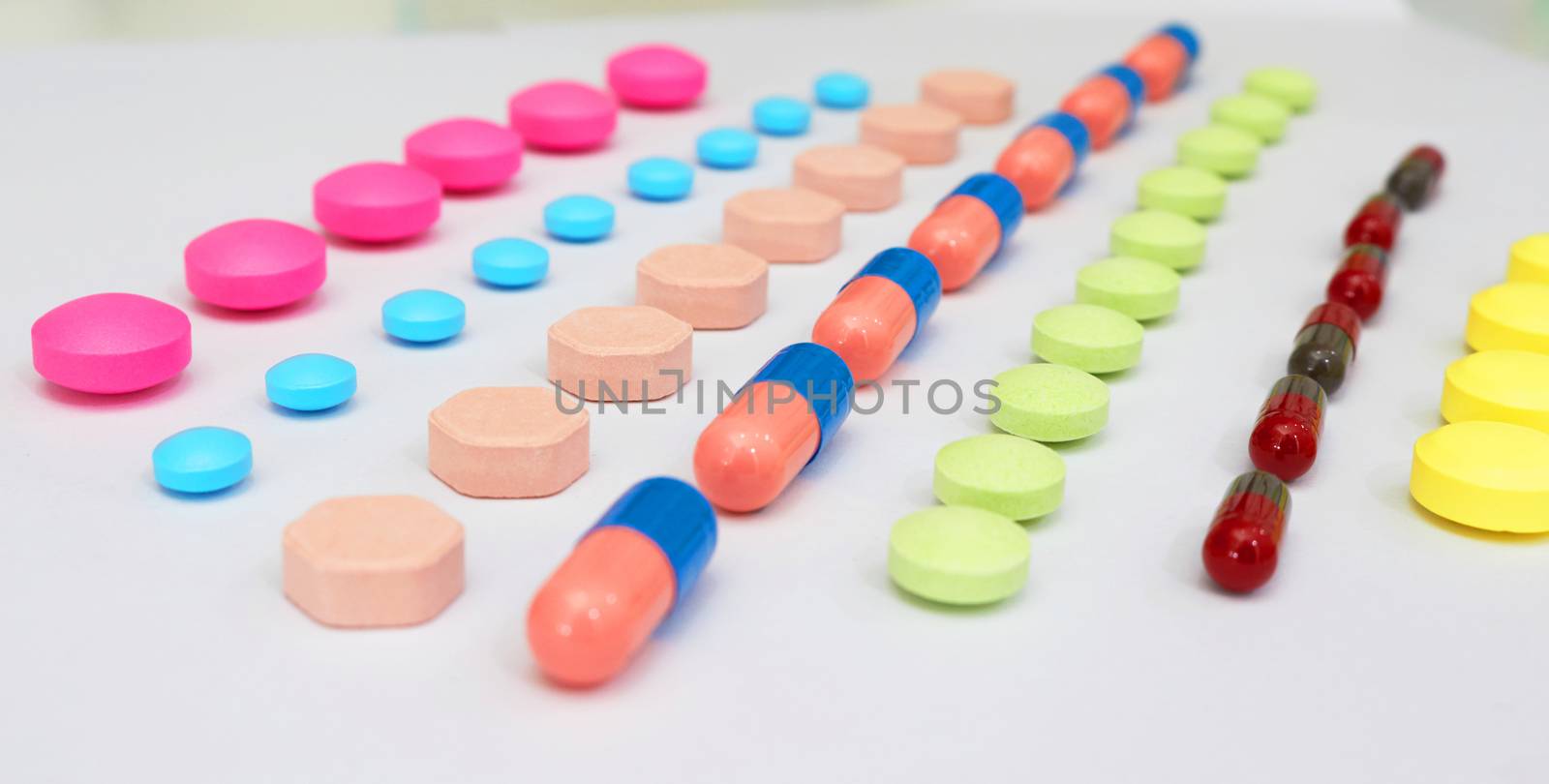 variety of kinds of drug in lines in Medical healthcare manufacturing factory concept