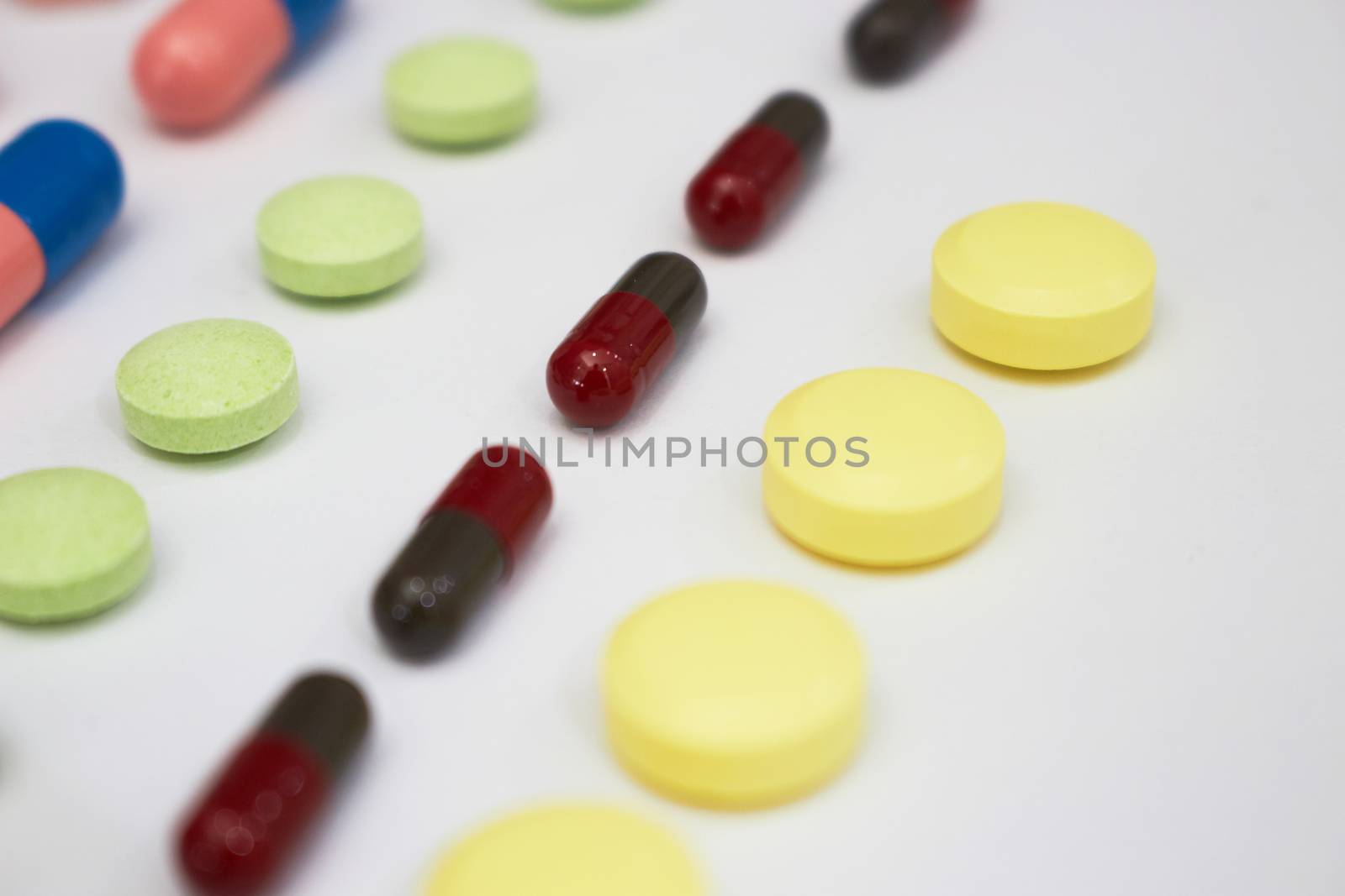 variety of kinds of drug in lines in Medical healthcare produce manufacturing factory concept with copy space