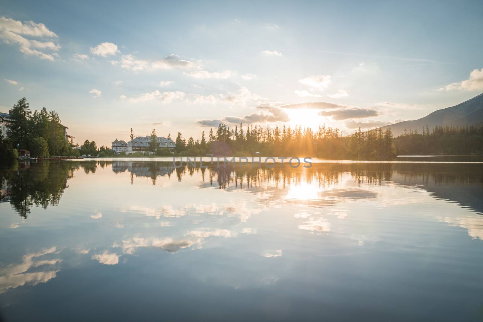 Mountain lake in National Park High Tatra. Strbske pleso, Slovakia, Europe. Beauty world.