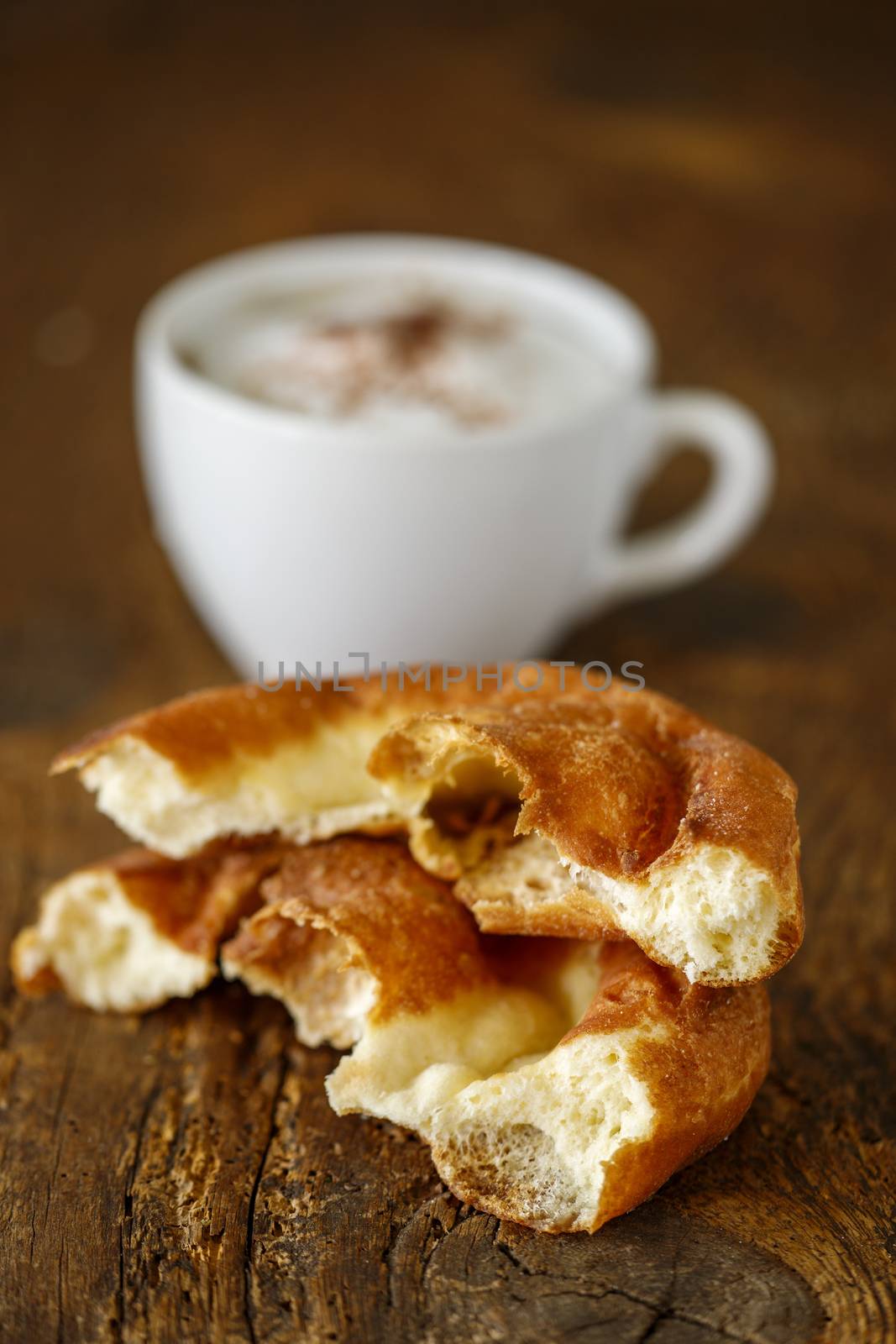 bavarian donut on dark wood