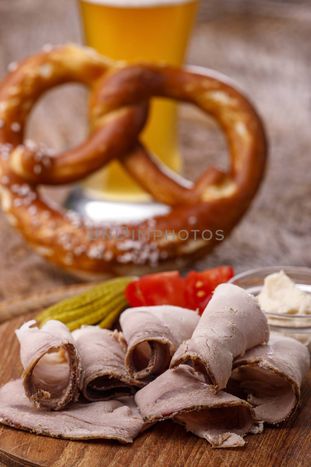 bavarian sliced cold pork on wood