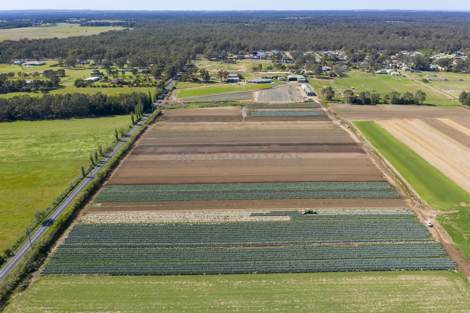 Aerial view of agricultural farmland in regional New South Wales in Australia