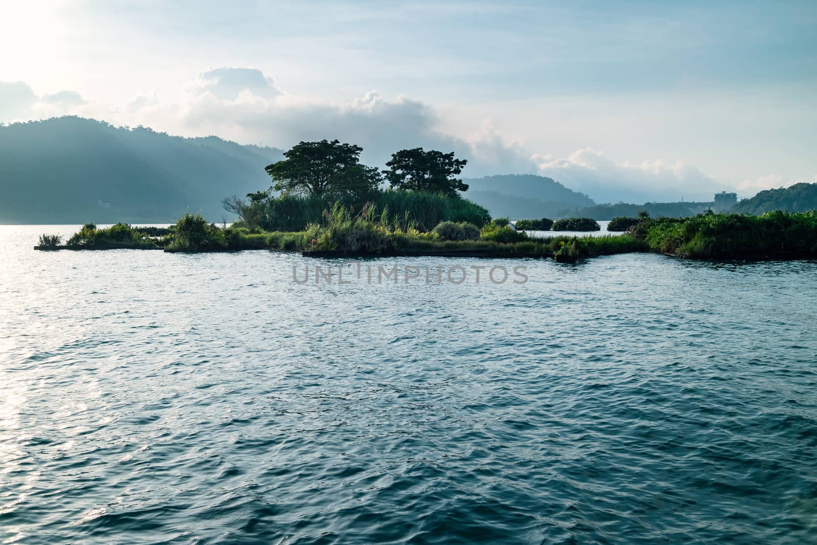 Beautiful nature of Lalu Island (Kwang Hwa Island), small island in Sun Moon Lake, Nantou, Taiwan. The island originally split the lake into two shapes, sun and crescent moon. A tourist destination.