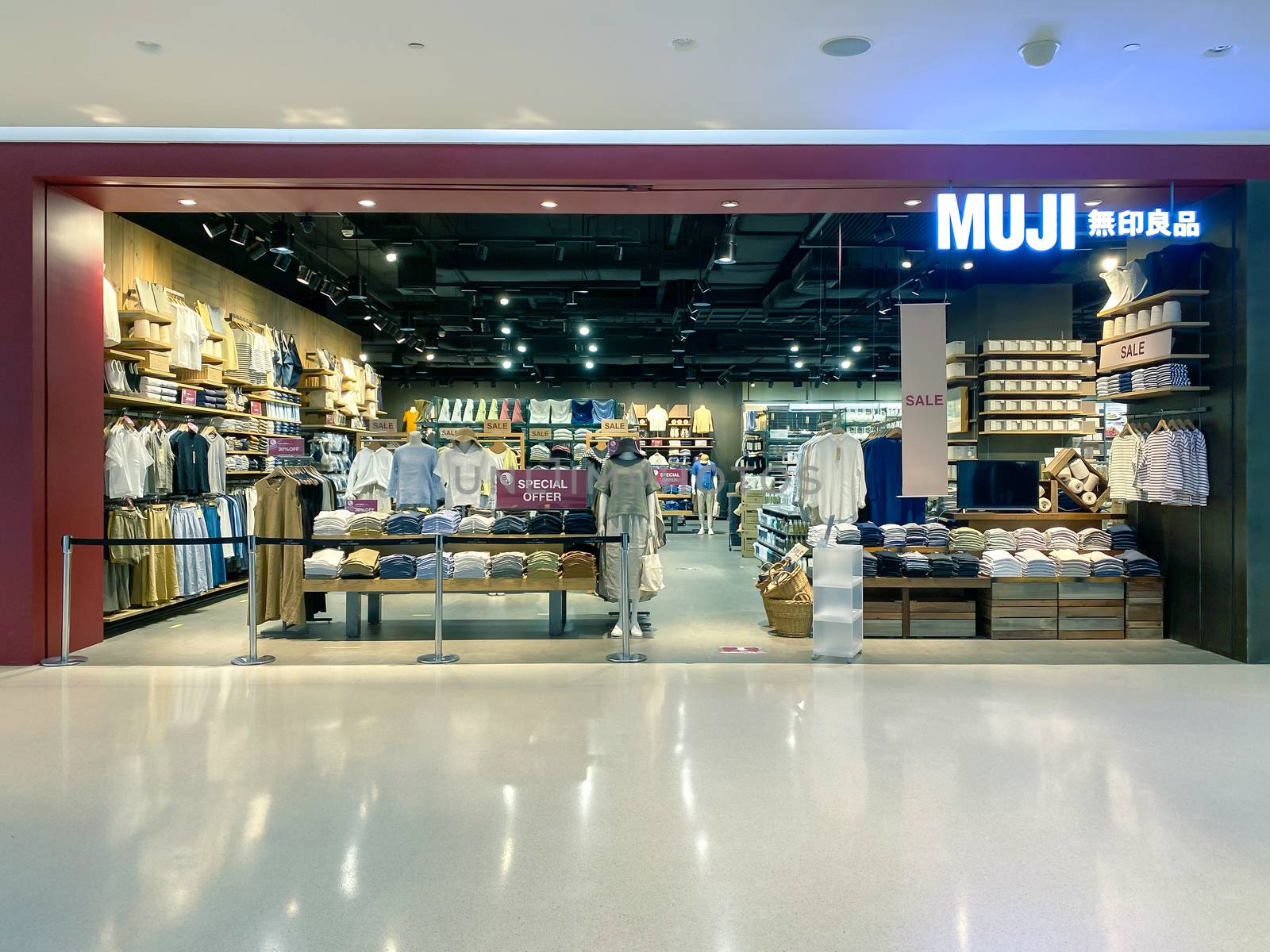 Muji store at Central Embassy, Bangkok, Japanese retail company sells household and consumer goods with pandemic influenza precautions procedure during Covid-19.