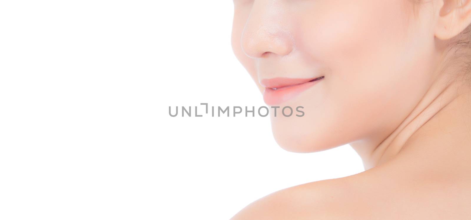 Beautiful asian young woman with clean fresh skin lips, Cosmetic by nnudoo
