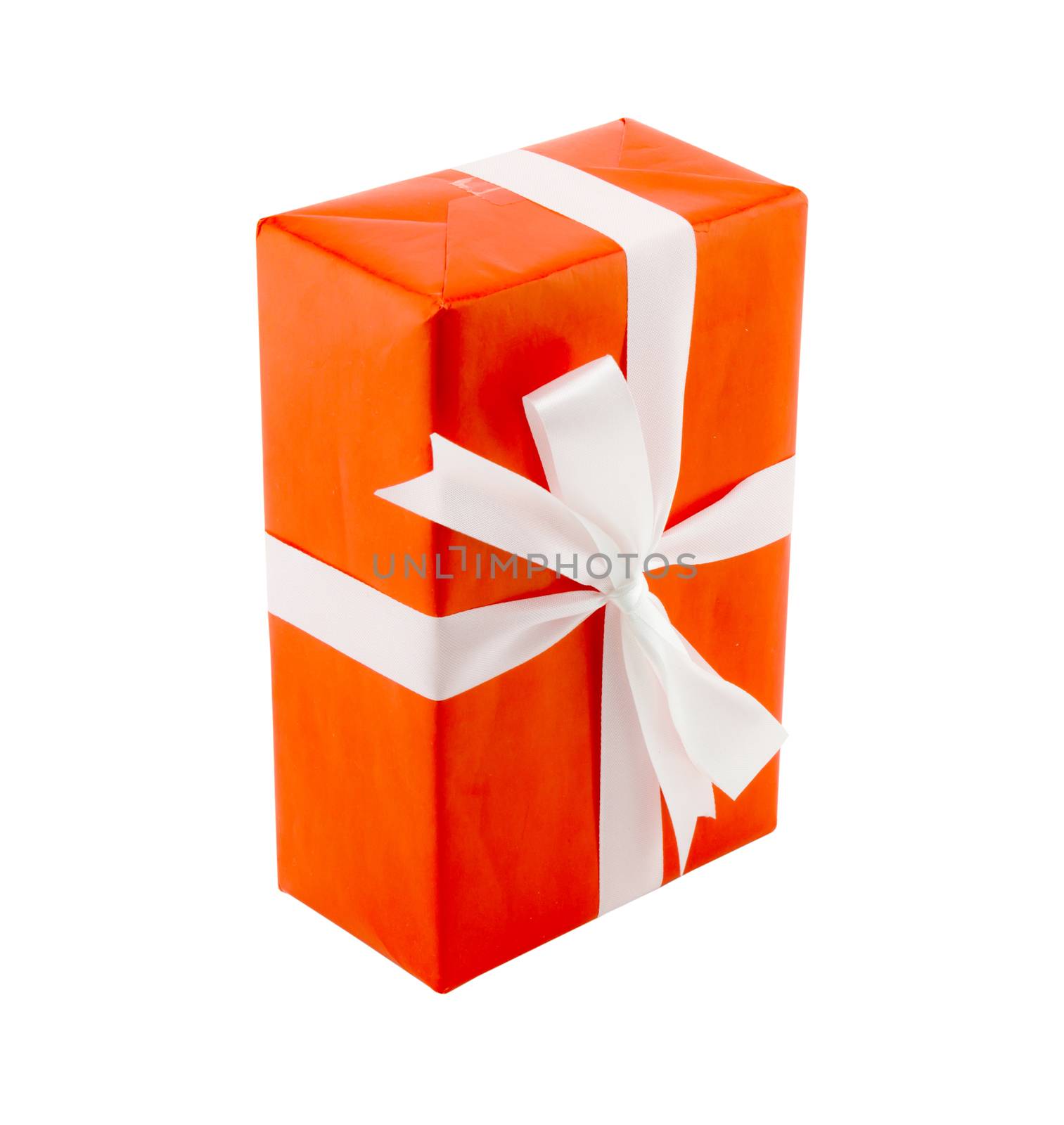 red gift box white ribbon isolated on white background, using for christmas and new year or holiday other.