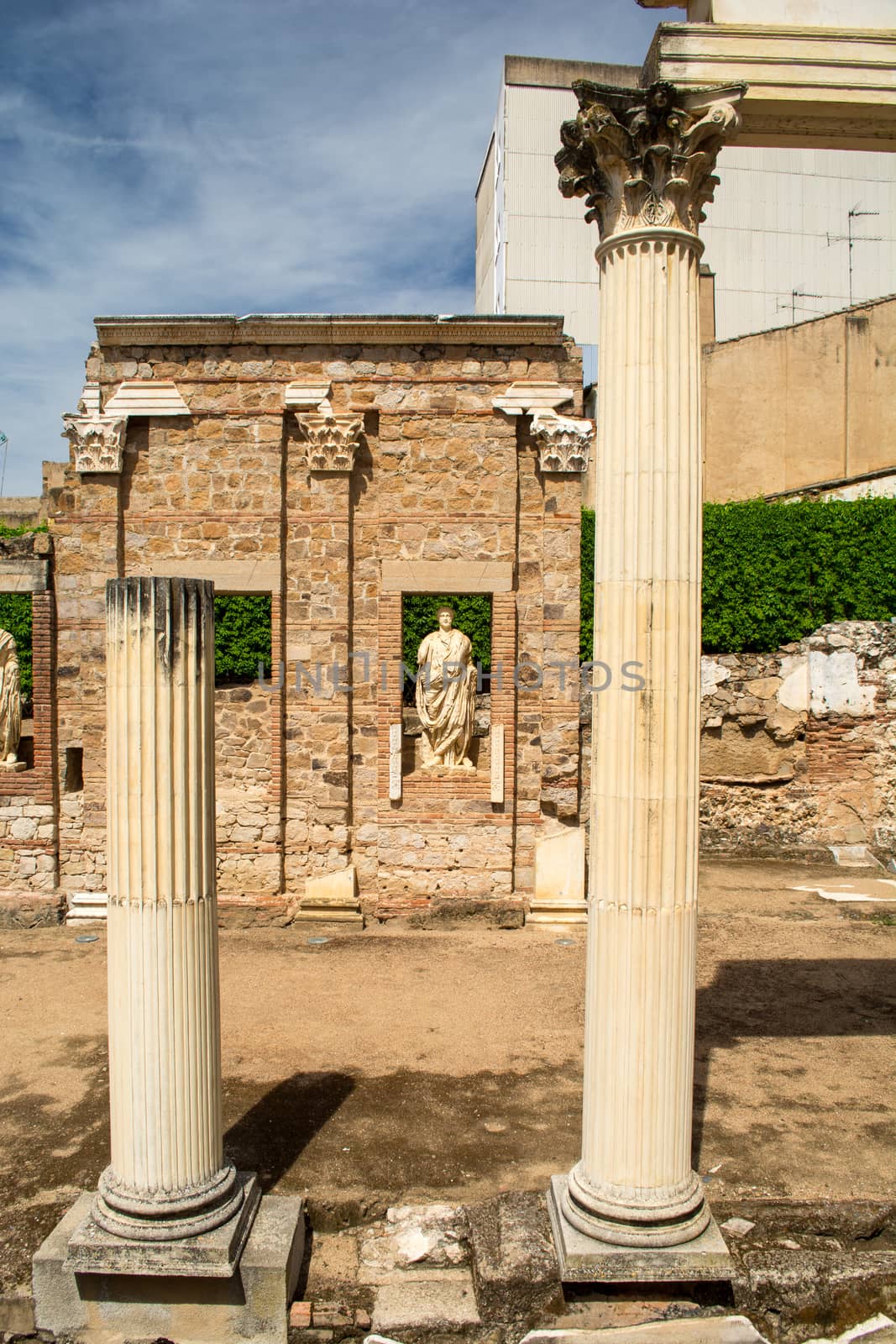 Portico del Foro Municipal de Augusta Emerita. Roman forum ruins in Merida, Extremadura, Spain. by kb79