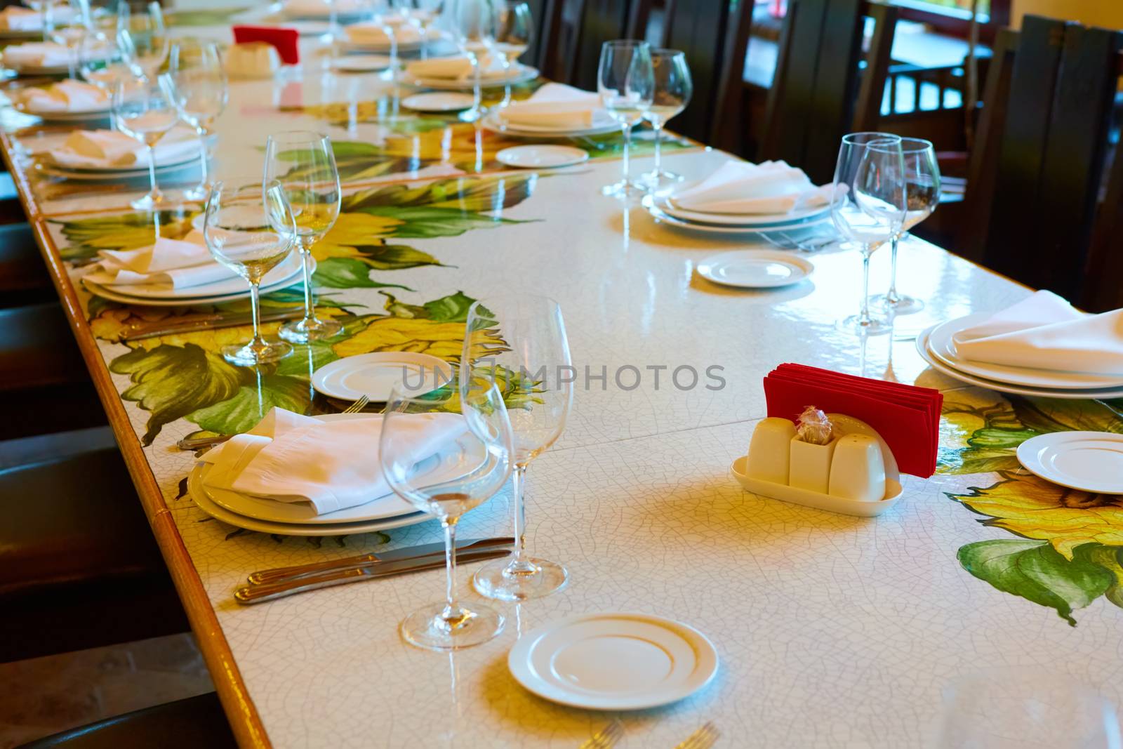 Table set for wedding or another catered event dinner