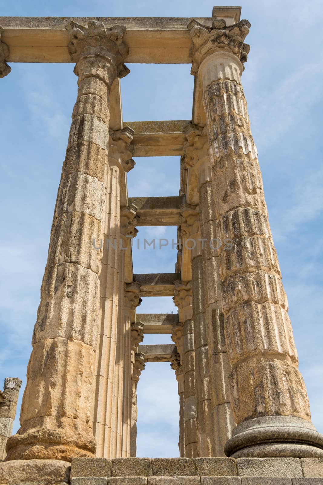 Architectural columns of the roman ruin Temple of Diana in Merida, Extremadura, Spain by kb79