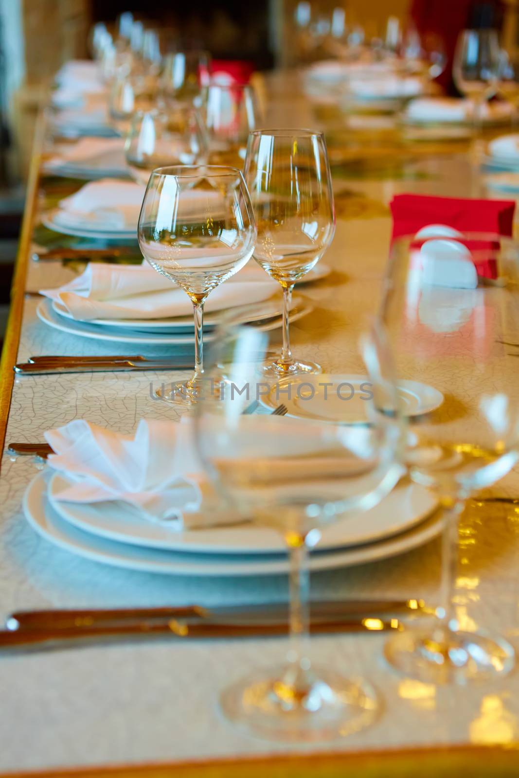 Table set for wedding or another catered event dinner