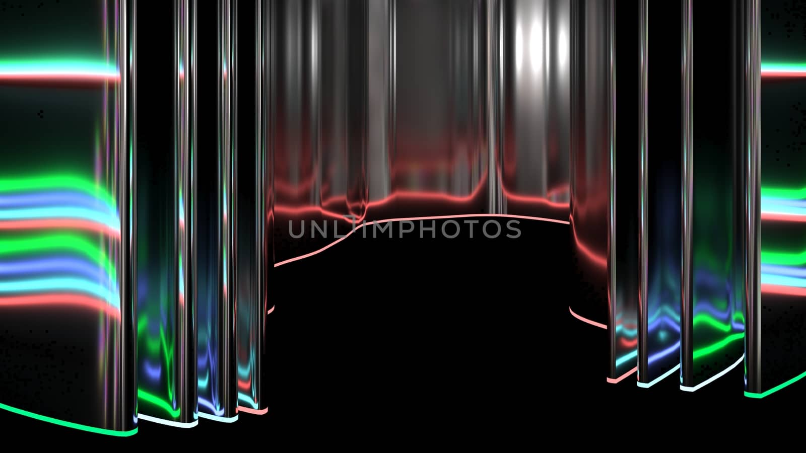 on glasses 3d rendering refraction of colourful lightings.